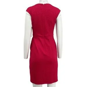 NWT London Times Nordstrom Red Lace Faux Wrap Pleated Knee Length Sheath  Dress 4